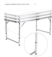 Kampeertafel 5-delig - Opvouwbaar - Klaptafel - Voor Camping en Tuin - Inklapbaar met 4 Krukken - Aluminium 120 cm - Wit