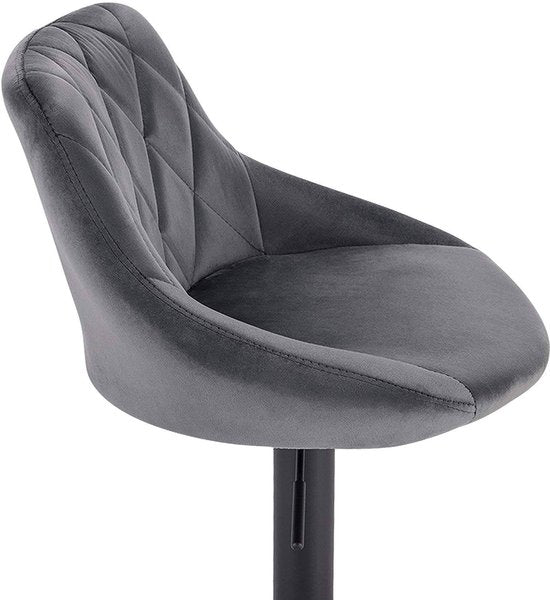 Designer Barkruk Zino - Met rugleuning - Stevig - Ergonomische barstoel - Velvet - Zithoogte 60 - 82cm - Grijs - Set van 1 - Keuken en bar - In hoogte verstelbaar