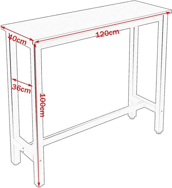 Happyment Bartafel London - Wit - Voor binnen - Keuken - Hout - Metaal - Rechthoekig - 120x40x100cm