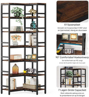 Boekenkast Dully - 7 lagen - Hoekkast - Bruin - Hoekrek - Voor Woonkamer, Slaapkamer of Kantoor - 60x60x200cm