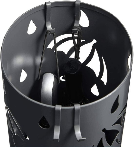 Happyment Ronde Paraplubak Diva - Parapluhouder metaal- Verwijderbare wateropvangbak - Met haak - Antraciet - Metaal - 49 x Ø 20cm