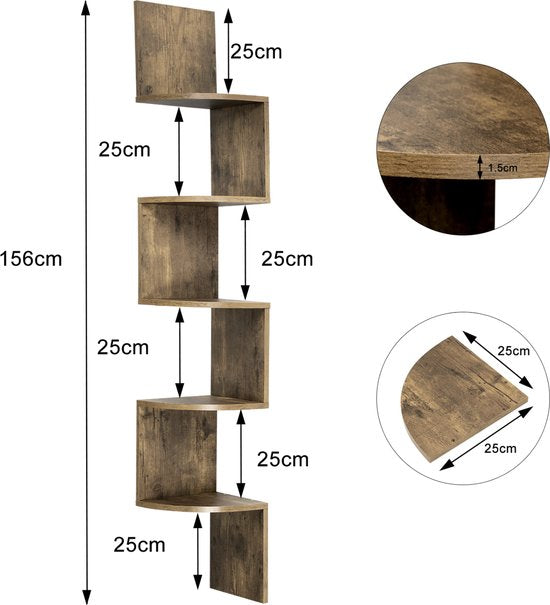 Happyment Zwevende Boekentoren - Wandplank voor tegen de muur - Boekenplank - Wandplanken - Wandrek - Fotoplank kinderkamer - Bruin - Hout MDF