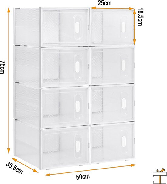 Happyment Schoenenbox PRO - 8 stuks - Transparant - Sneakerbox - Schoenendoos - Opbergsysteem - Opbergbox