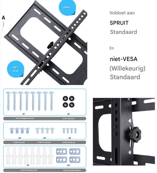 Muurbeugel Fioren - TV muurbeugel - Voor 26"-75" - Kantelbaar - Ultra Slim & ruimtebesparend - Statief - Zwart