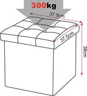 Happyment Poef Creme - Met opbergruimte - Opbergbank Poef - Voetenbank - Opbergbox hocker - Zitkist met deskel - Stof - 50x35x45cm