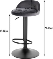 Barkruk - Grijs - Velvet - Ergonomisch - Verstelbaar - Industrial stijl - Set van 1
