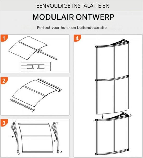 Voordeurluifel - Deurluifel - 199cm - Dakbedekking - Voordeur afdak - Polycarbonaat - UF50+ Zonweringsfolie - 965x1987mm