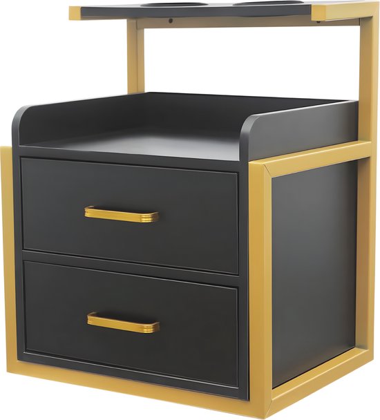 Wandkast - Hangkast - Muurkast - Opbergmeubel - Voor kapsalon - Opbergkast met wandmontage -Goud/Zwart