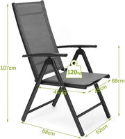 Tuinstoelen set van 2 - Verstelbare tuinstoel - Inklapbaar - Rugleuning - Thuis of camping - Aluminium - Belastbaar tot 120 kg - Grijs