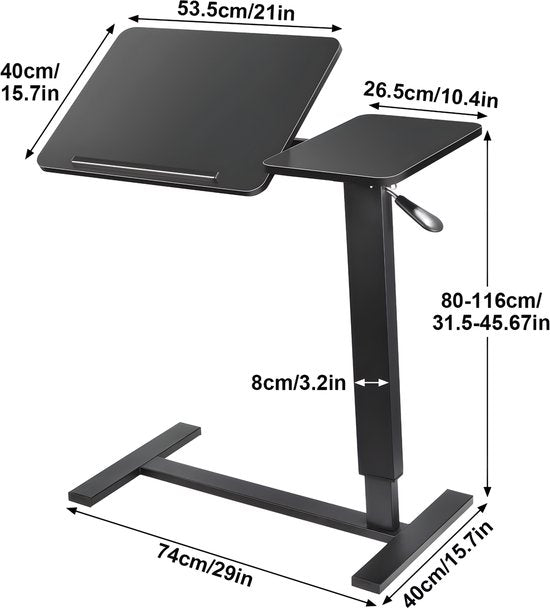 Zit-sta-bureau - Bedtafel - Laptoptafel - Bijzettafel - Voor woonkamer, slaapkamer of slaapzaal - In hoogte verstelbaar - Zwart