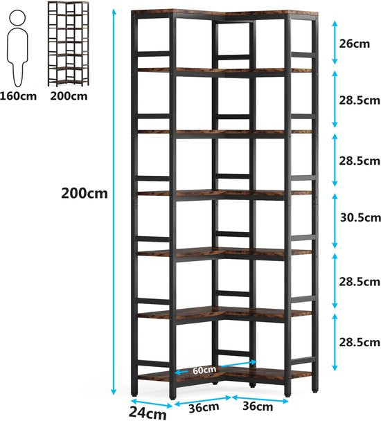 7-laags Boekenkast - Boekenplank - Boekenkast - Wandplank - Boekenrek - Voor opslag en display - Chocolade