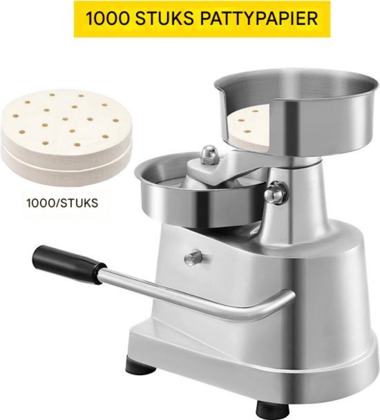Happyment Hamburgerpers Deluxe - RVS - Hamburger maker - Grijs - Compact
