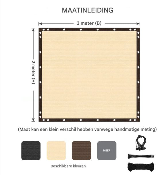 Schaduwdoek - Voor Tuin, Pergola of Terras - 90% Zonwerend Privacy Scherm - Ademend Netstof met Grommets - Kleur: Beige-3X4M