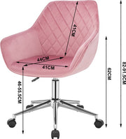 Happyment Werkkruk Paulo - Roze - Voor volwassenen - Op wieltjes - Velvet - Ergonomische bureaustoel - In hoogte verstelbaar - Met armleuning