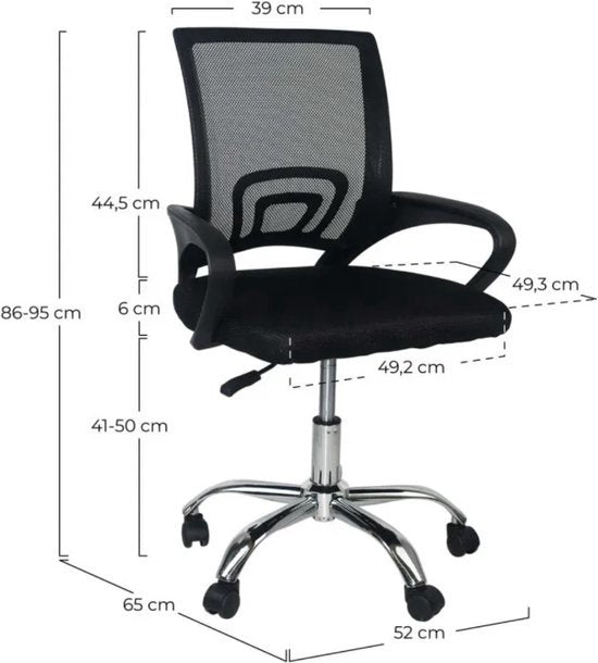 Luxe Ergonomische Bureaustoel - Op Wielen - Ademend - Zwart - In Hoogte Verstelbaar