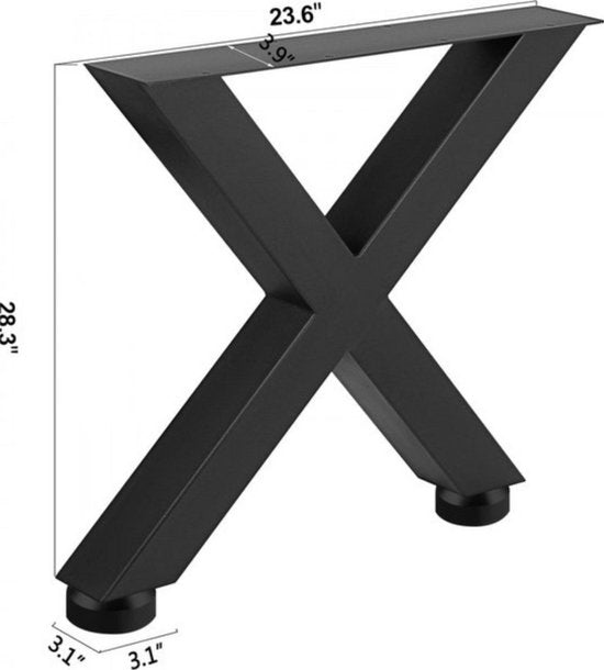 Tafelpoten - 2 Stuks X-poot Zwart - 60x72cm Stalen Tafelpoot - Voor Eettafel