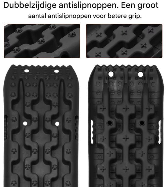Oprijplaat 2-delig - Tractiebord 2-delig - Oprijblokken - Voor Offroad, Sneeuw & Modder - voor campers & voertuigen - Zand of sneeuw - Zwart
