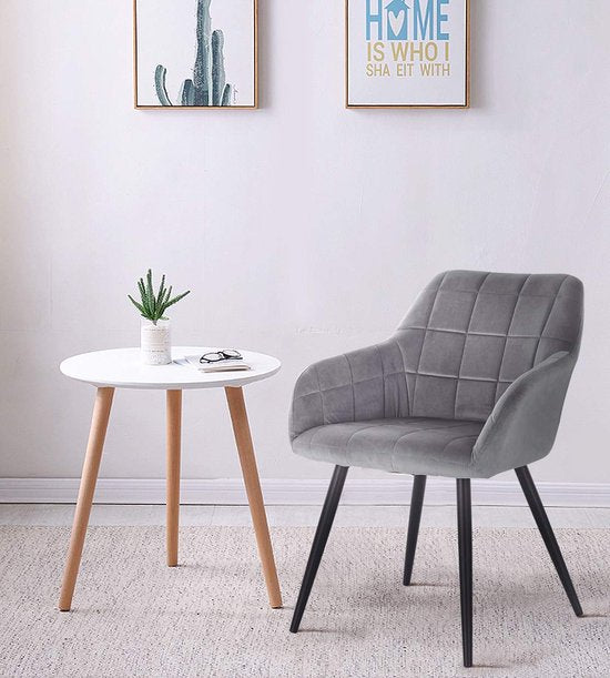 Happyment Stoel Serverino - Eetkamerstoel - Grijs Velvet - Zwarte Metalen poten - set van 1 - Zithoogte 47cm - deluxe