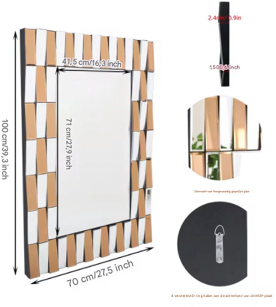 Wandspiegel Milano - Luxe - 70x100cm - Woonkamer - Spiegel voor Badkamer, Make-up & Wandmontage