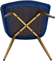 Stoel - Blauw Velvet - Gouden Poten - Eetkamerstoel - Zithoogte 47cm