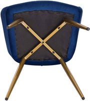 Happyment Stoel Meri - Eetkamerstoel - Blauw Velvet - Gouden Metalen poten - set van 1 - Zithoogte 47cm - deluxe