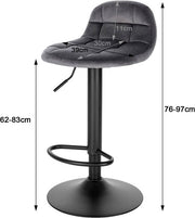 Luxe Barkruk Pluto - Industrial - Donkergrijs - Barkrukken set van 2 - Barstoel Kruk - Barstoelen met rugleuning - Keukenstoel - In hoogte verstelbaar - Velvet