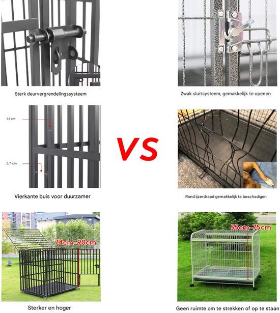Hondenbench Milano Vaylen - 117CM - Hondenhok - Metaal - Kennel - Op wielen