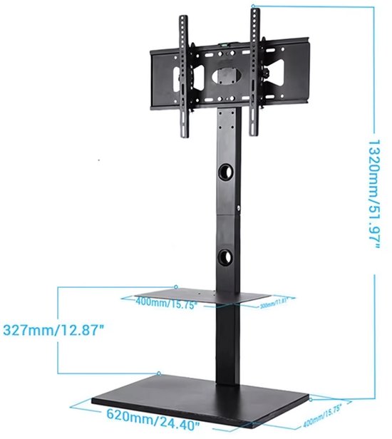Universele TV vloerstandaard - Voor 32"-65" inch - Standaard universeel - In hoogte Verstelbaar - Zwart