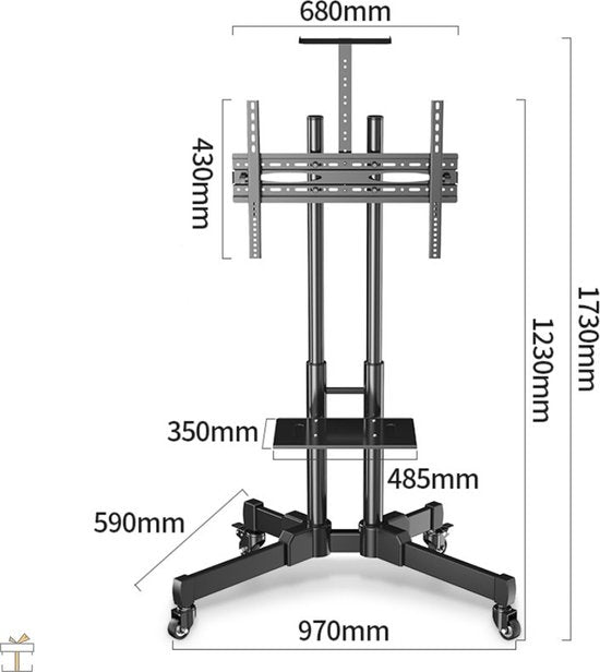 Happyment TV standaard verrijdbaar - Verstelbaar tot 173cm - Mobiele tv voet universeel - Op wielen - 32 t/m 65 inch Black friday - Kerstcadeau
