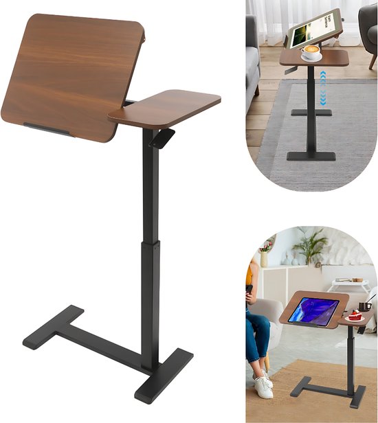 Laptoptafel - Bijzettafel - Bedtafel - Banktafel- Voor gebruik aan bed of kantoor - Verstelbaar - Walnut