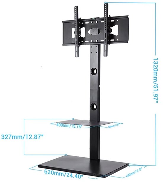 Universele TV vloerstandaard Vaylen - Voor 32"-65" inch - Standaard universeel - In hoogte Verstelbaar - Zwart
