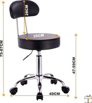 Happyment® Ergonomische kruk met rugleuning - Hoogte Verstelbaar - Op wielen - Bureaustoel, Zadelkruk, Werkkruk - Zwart - Black friday