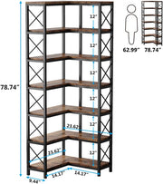 Hoekkast Zakapone - Hoge vakkenkast 200cm - Boekenrek Hoekmeubel - Opbergrek 7 planken - Bruin