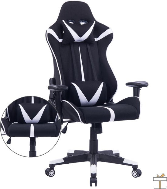 Happyment Luxe Gamestoel - Zwart met wit - Gaming stoel verstelbaar in hoogte - Chair - Ergonomische bureaustoel