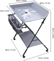 Babycommode - Commodekast - Verzorgingstafel - Voor 0-1 Jaar Baby’s - Verstelbare Hoogte en Opvouwbaar - Met Wielen en Opbergruimte - 25 kg Capaciteit - 80x63x96 cm - Grijs