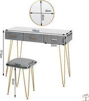 Happyment Kaptafel Deluxe - Inclusief spiegel en krukje - Grijs - Kinderen & volwassenen - Make up tafel voor meisjes - Black friday - Kerstcadeau