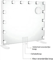 Verlichte Make-upspiegel - Hollywood spiegel - 14 Dimbare LED-lampen - Make-up Spiegel voor Kleedkamer en Slaapkamer - Met USB