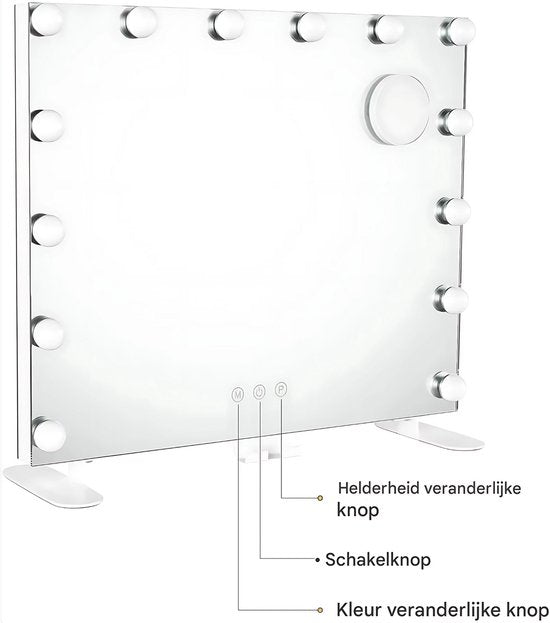 Verlichte Make-upspiegel - Hollywood spiegel - 14 Dimbare LED-lampen - Make-up Spiegel voor Kleedkamer en Slaapkamer - Met USB