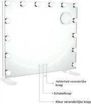 Verlichte Make-upspiegel Fioren - Hollywood spiegel - 14 Dimbare LED-lampen - Verlichting - Make-up Spiegel voor Kleedkamer en Slaapkamer - Zonder USB