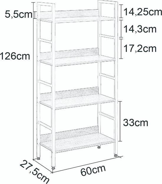 Happyment open boekenkast Bila - 4 planken - Voor kantoor - woonkamer - slaapkamer - 60 x 27.5 x 126 - industrieel ontwerp - vintage Wit/Oak