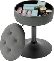Mini Barkruk - Grijs - Set van 1 - Kleine ronde kruk - Met opbergruimte - Keuken - Barstoel - Velvet - Verstelbaar in hoogte - Zithoogte 49-65cm