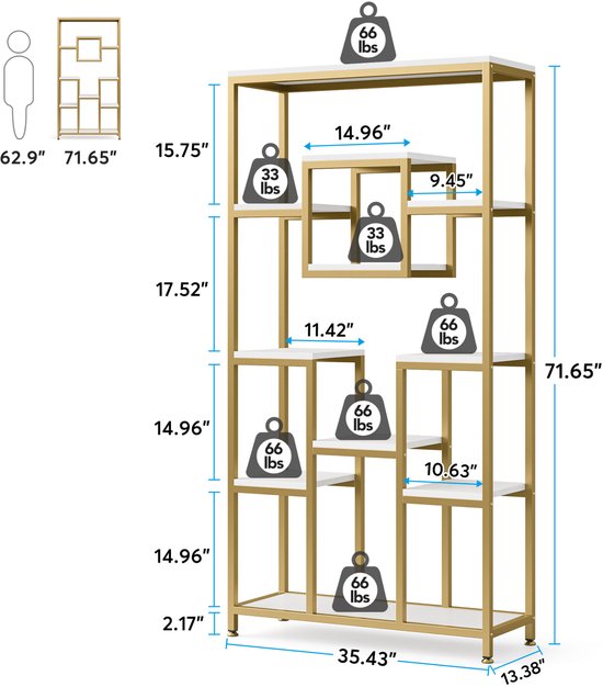 Boekenkast Burny - 180cm - Boekenrek Opbergrek - Stellingkast Metaal - Geschikt voor Woonkamer, Kantoor of Slaapkamer