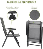 Tuinstoelen set van 2 - Verstelbare tuinstoel - Inklapbaar - Rugleuning - Thuis of camping - Aluminium - Belastbaar tot 120 kg - Grijs