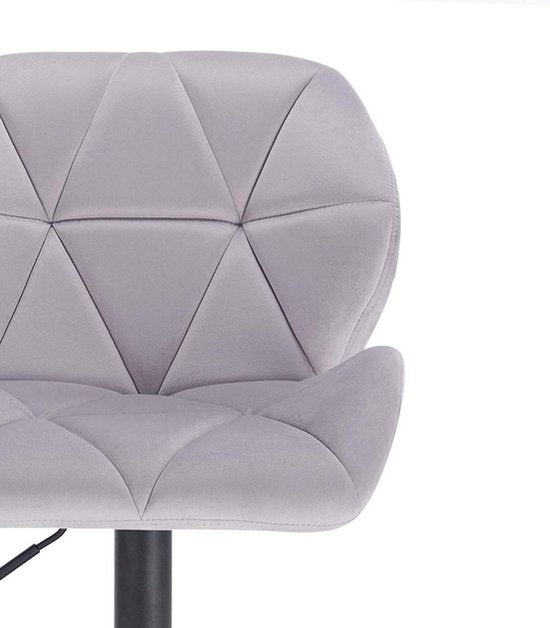 Barkruk Comfy Lichtgrijs - Met rugleuning - Stevig- Velvet - Set van 1 - Keuken - Barstoelen ergonomisch - Verstelbaar in hoogte - Zithoogte 60-82cm