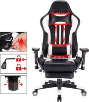 Bolt Edge Luxe Gamingstoel - Witte Strepen - Met Voetsteun - Ergonomisch - Verstelbaar in Hoogte - Kunstleer
