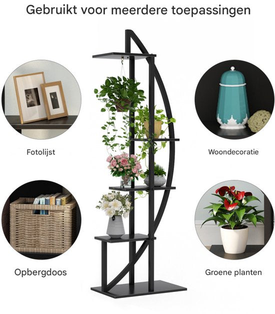 Ovale plantstandaard - Set van 2 - Voor binnentuin, woonkamer en balkon - Plantenrek - Plantentafel - Multifunctionele Gebogen Display Plank - Bloemenrek
