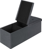 Happyment Opbergbank Judi - Met opbergruimte - Zitbank Poef - Voetenbank - Opbergbox hocker - Zitkist met deskel - Donkergrijs - Velvet - 110x38x38 cm
