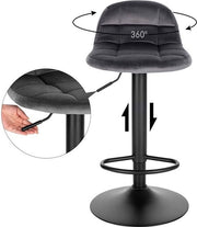 Barkrukken - Donkergrijs - Velvet - Ergonomisch - In Hoogte Verstelbaar - Set van 2 - Zithoogte 62-83cm