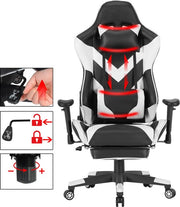 Luxe Gaming stoel - Met voetsteun - Wit - Gamestoel - Chair - Ergonomische bureaustoel - Verstelbaar - Chair - Kunstleer