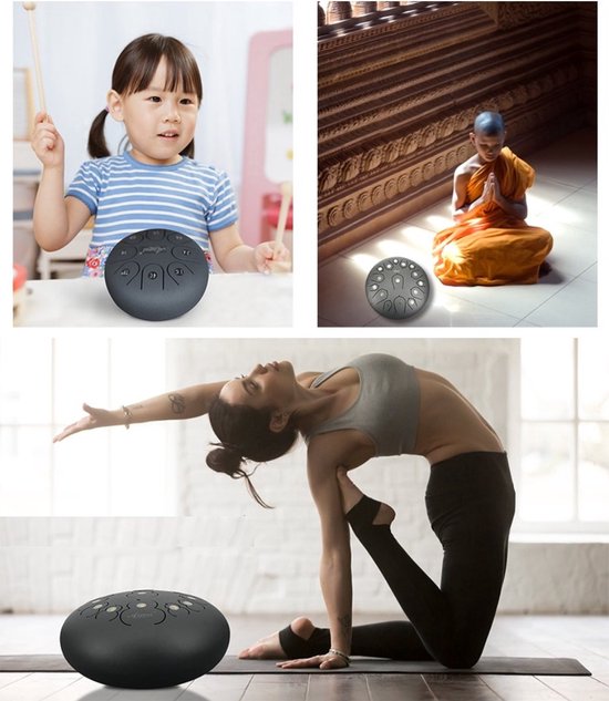 Happyment Stalen Tongdrum - Tongtrommel - Schijftrommel - Tong Drummer - Steel Tongue Drum - Klankschaal - Percussie Instrument - Handpan - Inclusief Drumsticks en Opbergtas - 8 Noten - 20cm - Goud